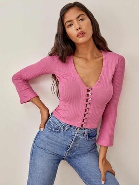 REFORMATION Gellar Knit Top in Candy Pink Size XS